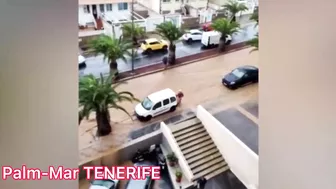 Disaster in Tenerife.  Floods and rain in Palm-Mar. Tenerife today. Travel blog from Spain 4K