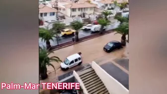 Disaster in Tenerife.  Floods and rain in Palm-Mar. Tenerife today. Travel blog from Spain 4K