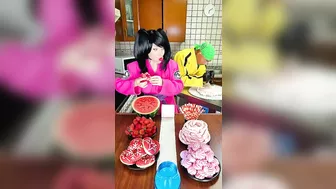 Ice cream challenge! Red food vs pink food mukbang