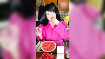 Ice cream challenge! Red food vs pink food mukbang