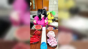 Ice cream challenge! Red food vs pink food mukbang