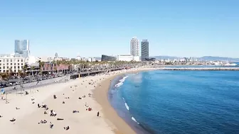 Spain Barcrloneta Beach Scene || Bikini Beach 4k | Sexy Girls Walking Tour Barcelona Vlog