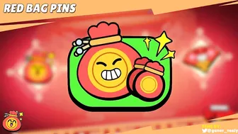 Brawl Stars Lunar Pins | Red Bag, Flower & Fan