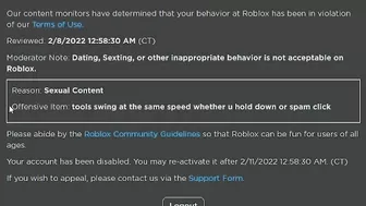 So I got BANNED on ROBLOX...