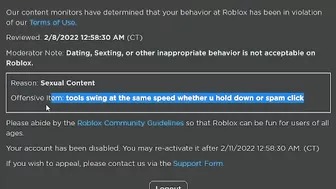 So I got BANNED on ROBLOX...