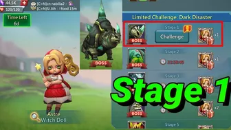 Lords mobile limited challenge dark disaster stage 1 | Lords mobile witch doll stage 1