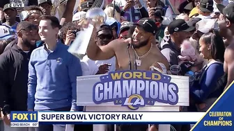 Aaron Donald confirms he won't retire at Rams victory rally