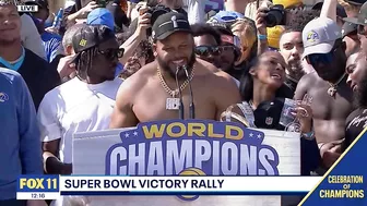 Aaron Donald confirms he won't retire at Rams victory rally