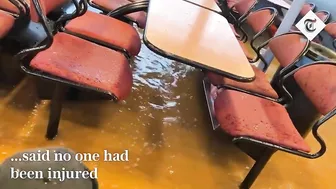 Huge wave crashes through passenger ferry windows in Germany as storms batter Europe