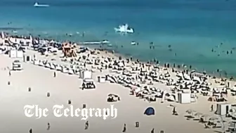 Moment helicopter crashes feet away from swimmers at Miami’s South Beach