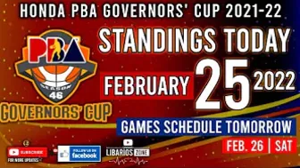 PBA STANDINGS TODAY as of February 25, 2022 | GAME RESULTS TODAY | Games Schedule Tomorrow