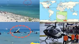 3005-Helicopter crashes into ocean at crowded Miami Beach, injuring two-World News 27th Feb