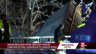 Crash into Charles: Driver rescued after tractor-trailer carrying US mail ends up in river