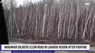 Ukrainian soldiers clear road in Lugansk region after fighting