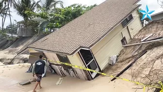 [RAW] House collapses onto North Shore beach amid high surf