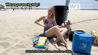 Bikini Girl playing volleyball on Santa Monica Beach - What are you wearing, LA?