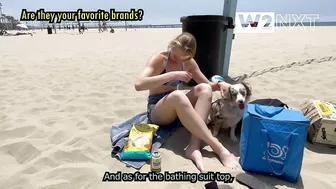 Bikini Girl playing volleyball on Santa Monica Beach - What are you wearing, LA?