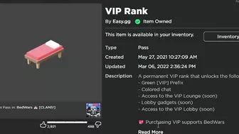 VIP RANK DELETED... (Roblox Bedwars)