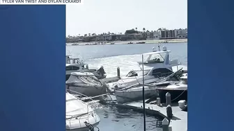 Stolen yacht crashes into docked boats in Newport Beach