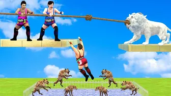 Tug of War Rope Game Lion Vs. The Humans - Animal Revolt Battle Simulator - Squid Game Rope Scene