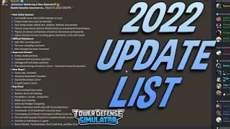 2022 Update List (Tower Defense Simulator - ROBLOX)