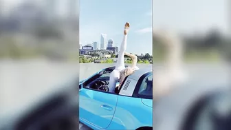 Yoga workout on a convertible Porsche - AMAZING!!