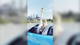 Yoga workout on a convertible Porsche - AMAZING!!