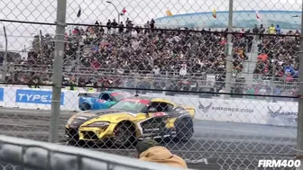 FORMULA DRIFT LONG BEACH MATT FIELD CORVETTE & FREDRIC AASBO SUPRA CRASH