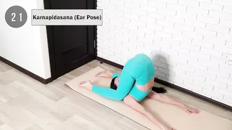 Spirituality yoga and gymnastics STRETCHING - leg stretch and karnapidasana pose