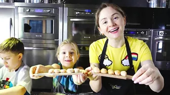 Diana and Roma play outdoor games with their mom and help mom cook food