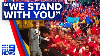 Prince Harry says ‘world is united’ with Ukraine during Invictus Games ceremony | 9 News Australia