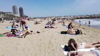 Beach Walk 4K - Barcelona Spain - Barceloneata Beach - April 2022