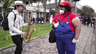 SAX GUY surprises COSPLAYERS with their ANIME SONGS