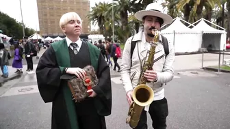 SAX GUY surprises COSPLAYERS with their ANIME SONGS