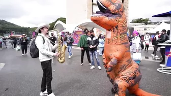 SAX GUY surprises COSPLAYERS with their ANIME SONGS