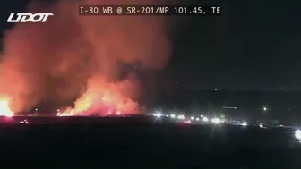 Video compilation: Wildfire burns 75-100 acres near I-80 and Great Salt Lake