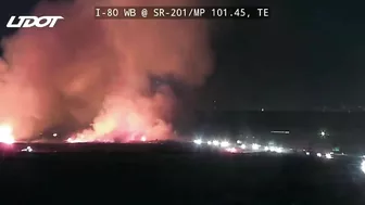 Video compilation: Wildfire burns 75-100 acres near I-80 and Great Salt Lake