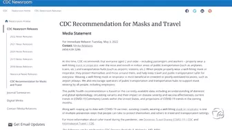 CDC recommends masks for travel