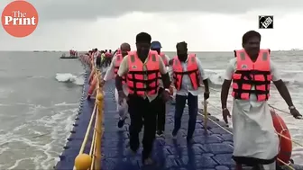 Udupi MLA K Raghupathi Bhat inaugurates Karnataka’s first floating bridge at Malpe beach