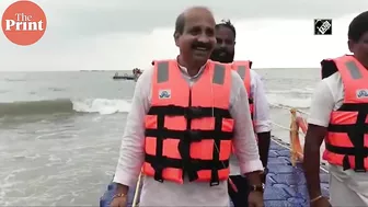 Udupi MLA K Raghupathi Bhat inaugurates Karnataka’s first floating bridge at Malpe beach