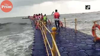 Udupi MLA K Raghupathi Bhat inaugurates Karnataka’s first floating bridge at Malpe beach