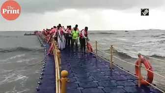 Udupi MLA K Raghupathi Bhat inaugurates Karnataka’s first floating bridge at Malpe beach