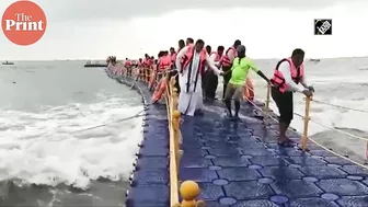 Udupi MLA K Raghupathi Bhat inaugurates Karnataka’s first floating bridge at Malpe beach