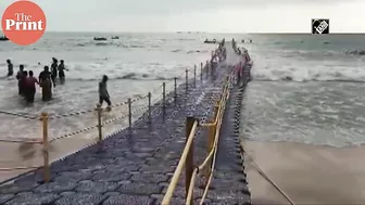 Udupi MLA K Raghupathi Bhat inaugurates Karnataka’s first floating bridge at Malpe beach