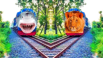 Funny Train - Shark Headed Nilsagor Express High Speed Train vs Lion headed Train - Train Simulator