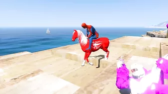 Spiderman and Spider Horse, Parkour Challenge on Spider Balls - Funny Animation