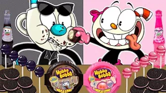 Pink vs Black Challenge | Mukbang Animation Cuphead /ASMR/ Chupa Chup & Hubba Bubba /Slime Mukbang