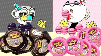 Pink vs Black Challenge | Mukbang Animation Cuphead /ASMR/ Chupa Chup & Hubba Bubba /Slime Mukbang