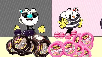 Pink vs Black Challenge | Mukbang Animation Cuphead /ASMR/ Chupa Chup & Hubba Bubba /Slime Mukbang