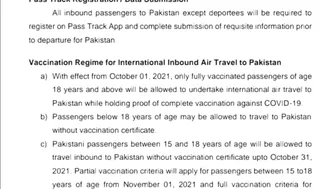 Travel from Oman to Pakistan New Sop's 01/10/21